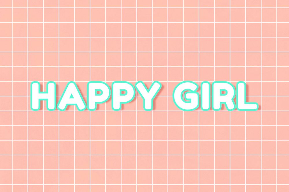 Bold happy girl word miami typography on grid background