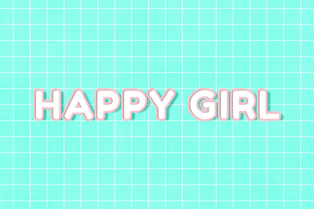 Bold neon happy girl word outline typography