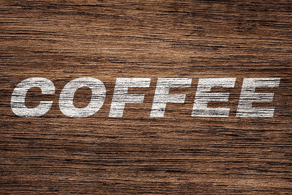 Bold italic coffee word wood texture