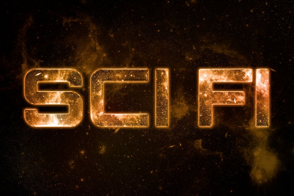 SCI FI word typography text on galaxy background