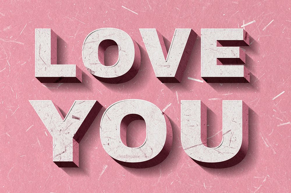 3D Love You pink quote paper font typography
