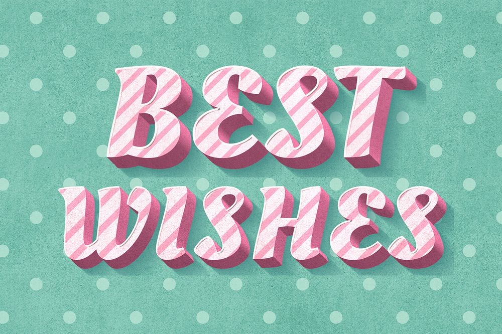 Font 3d vintage typography word best wishes polka dot background