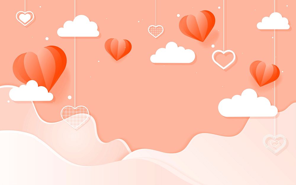 Orange dangling hearts background copy space