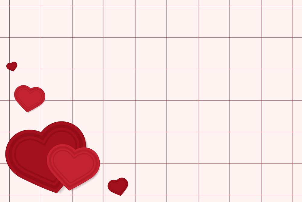 Vector heart corner border grid red background