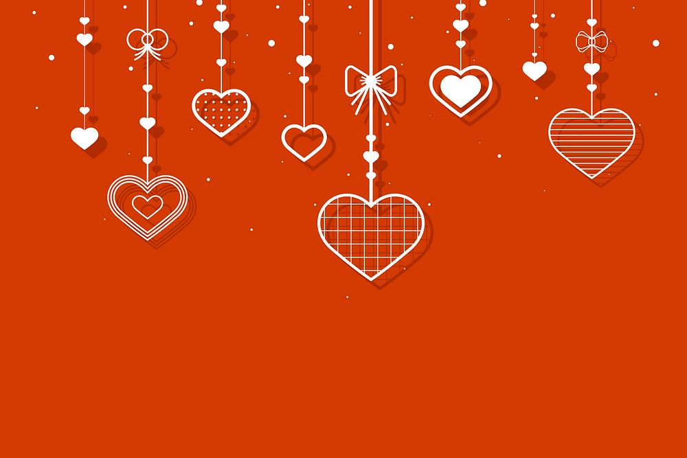 Vector hanging hearts orange festive background