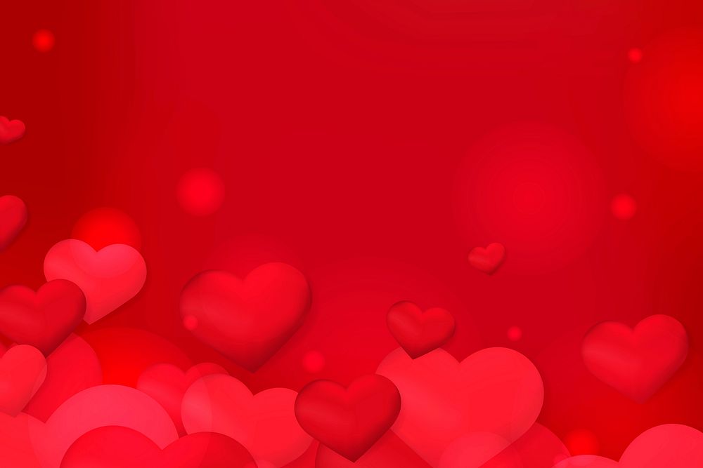 Vector heart bubble bokeh pattern red background