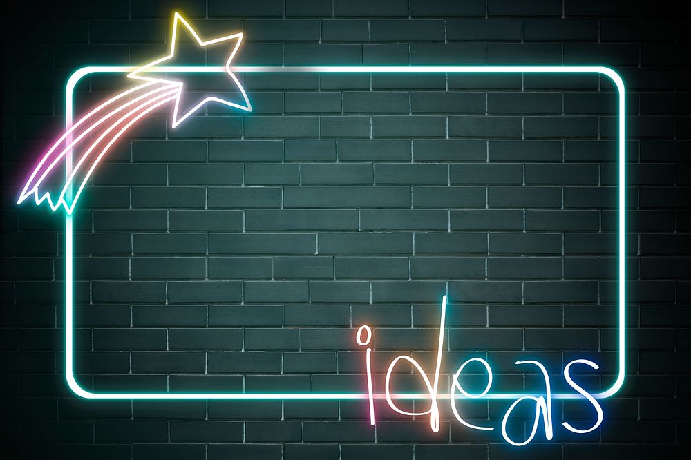 Neon frame rainbow ideas word star doodle