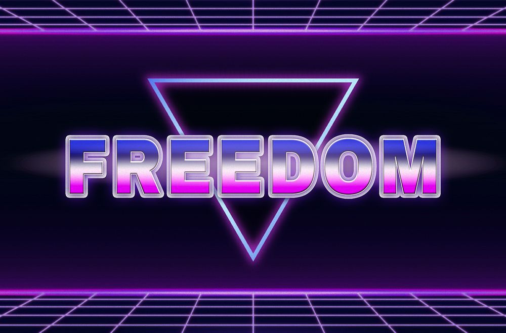 Freedom retro style word on futuristic background