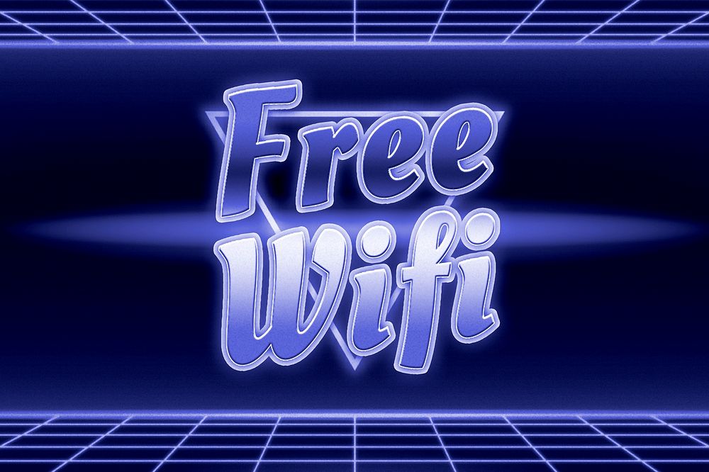 Neon blue free wifi grid text typography