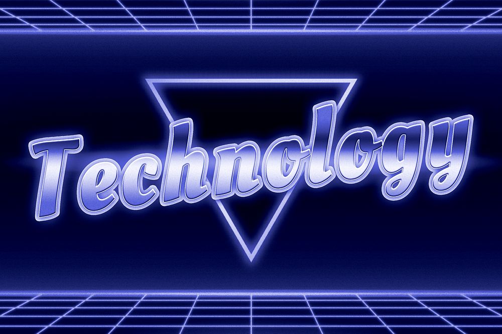 Retro 80s neon technology word grid typography