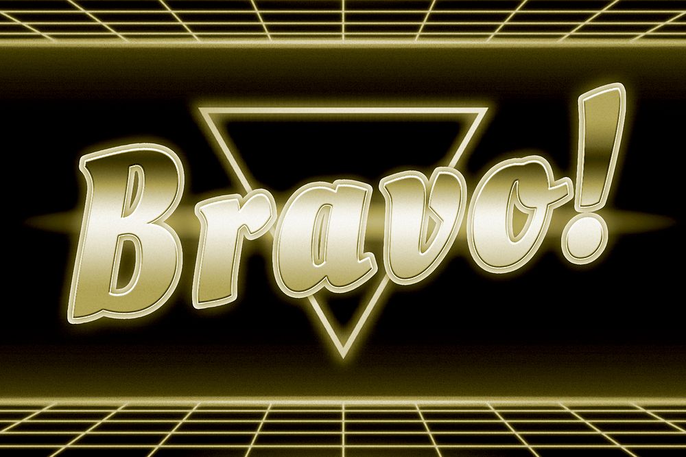 Retro 80s neon bravo word grid lines