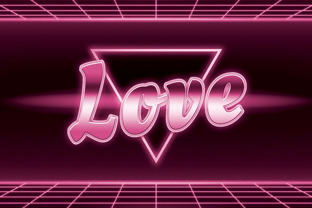Retro 80s love font word grid lines