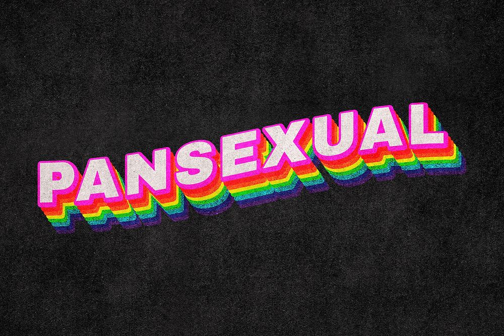 PANSEXUAL rainbow word typography on black background