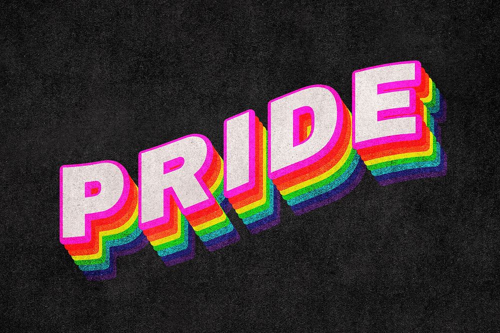 PRIDE rainbow word typography on black background 
