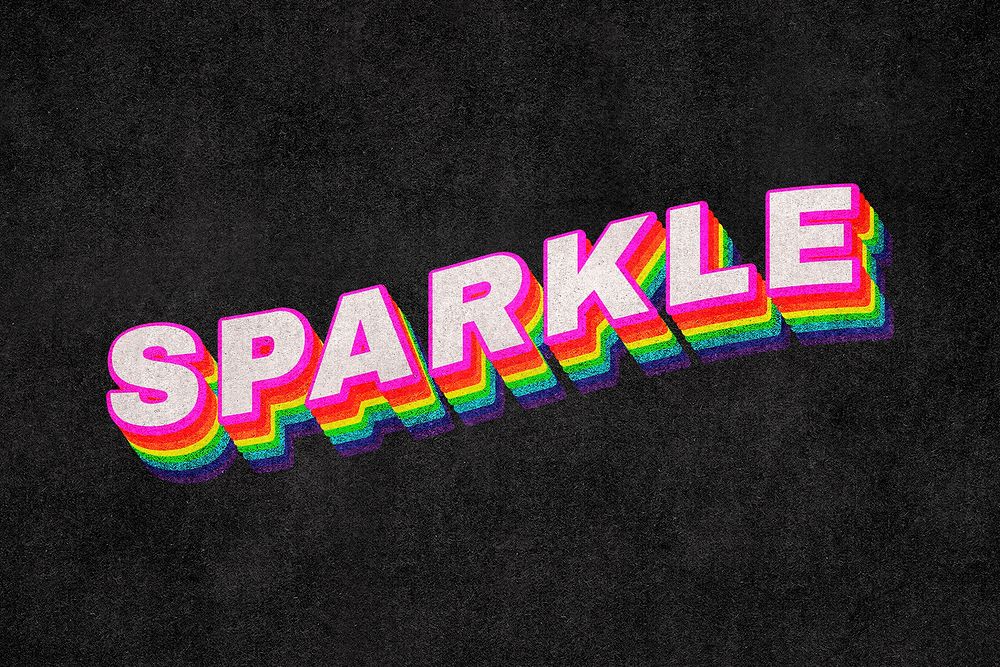 SPARKLE rainbow word typography on black background