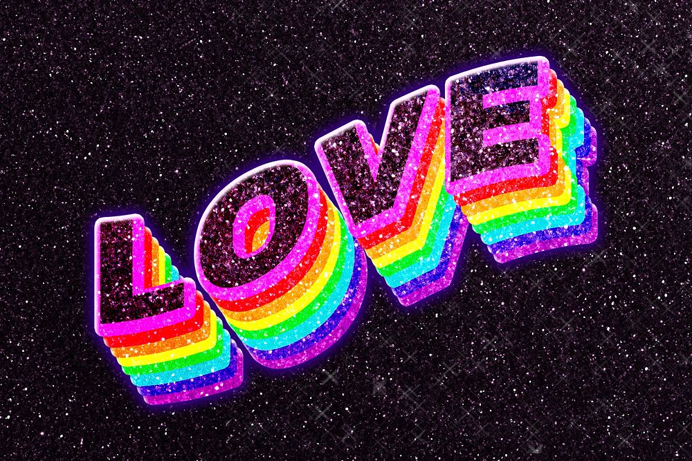 Love rainbow shadowed 3d typography