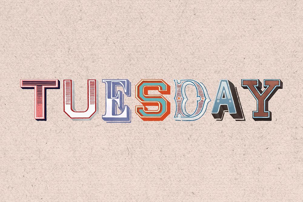 Tuesday vintage 3d word design