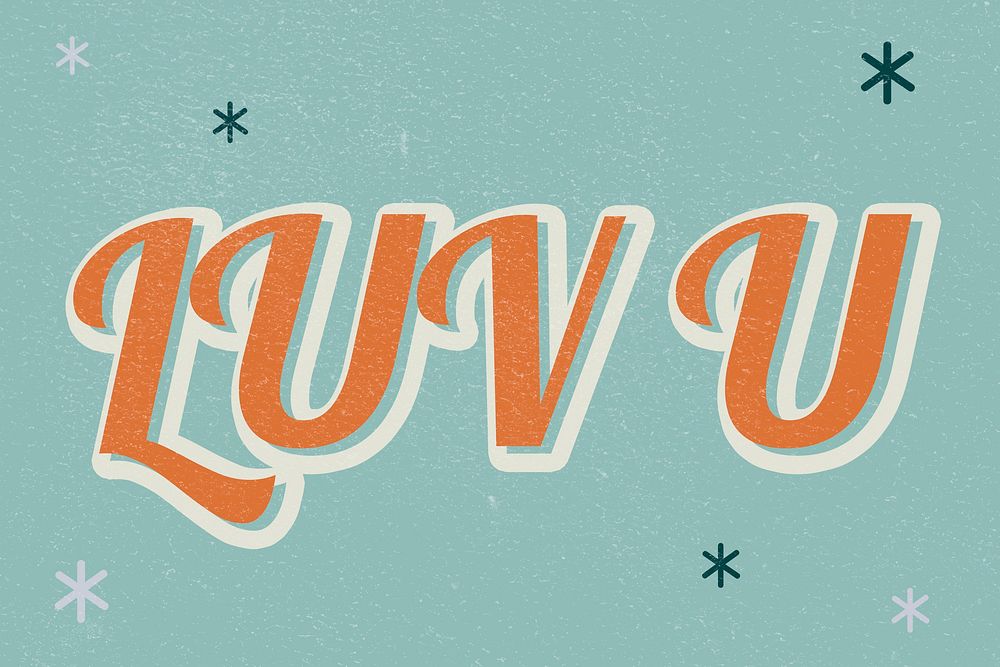LUV U retro word typography on a green background