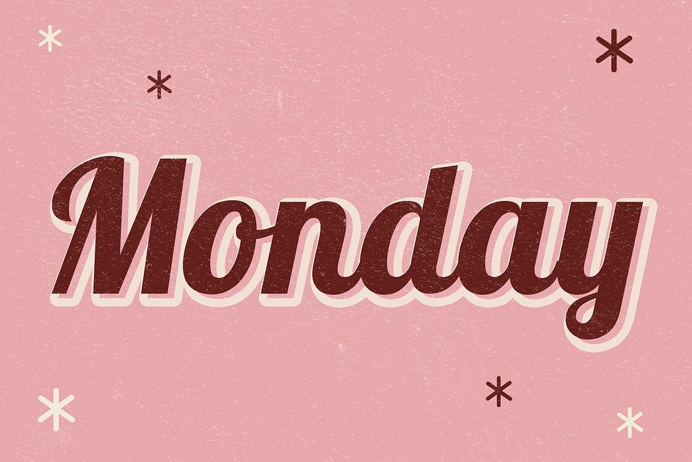 Monday retro word typography on a pink background