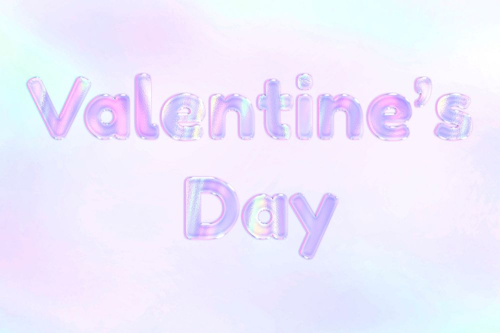 Holographic Valentine's day text pastel shiny typography
