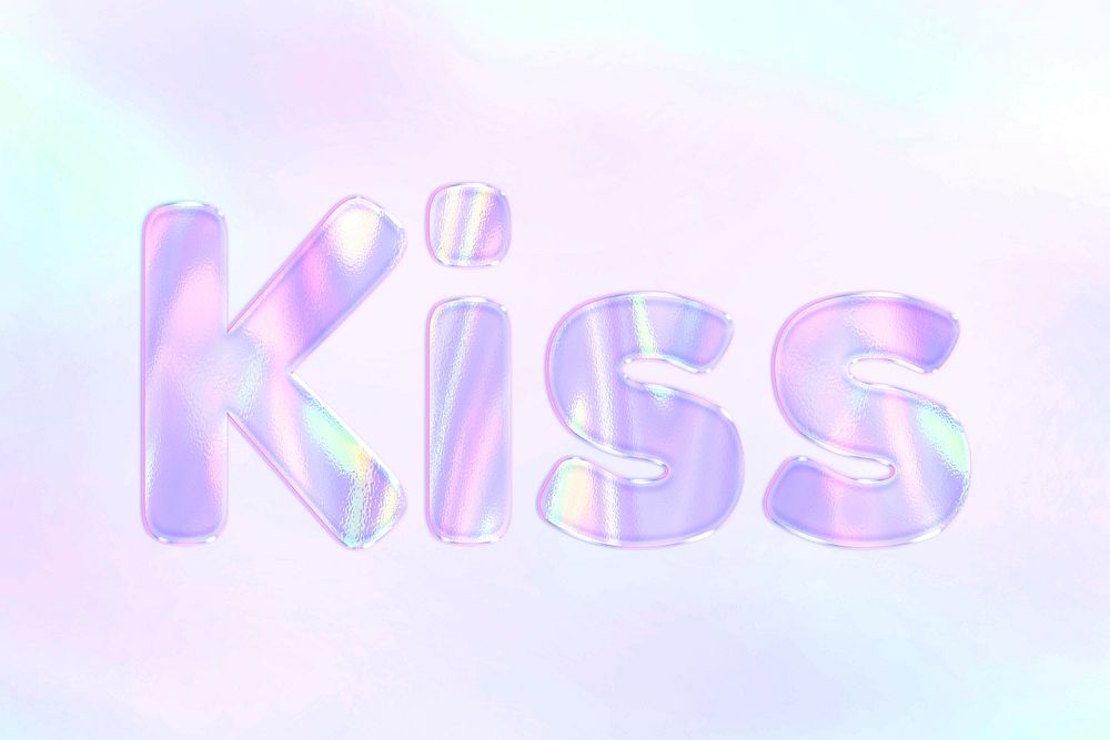 Kiss pastel gradient purple shiny holographic lettering