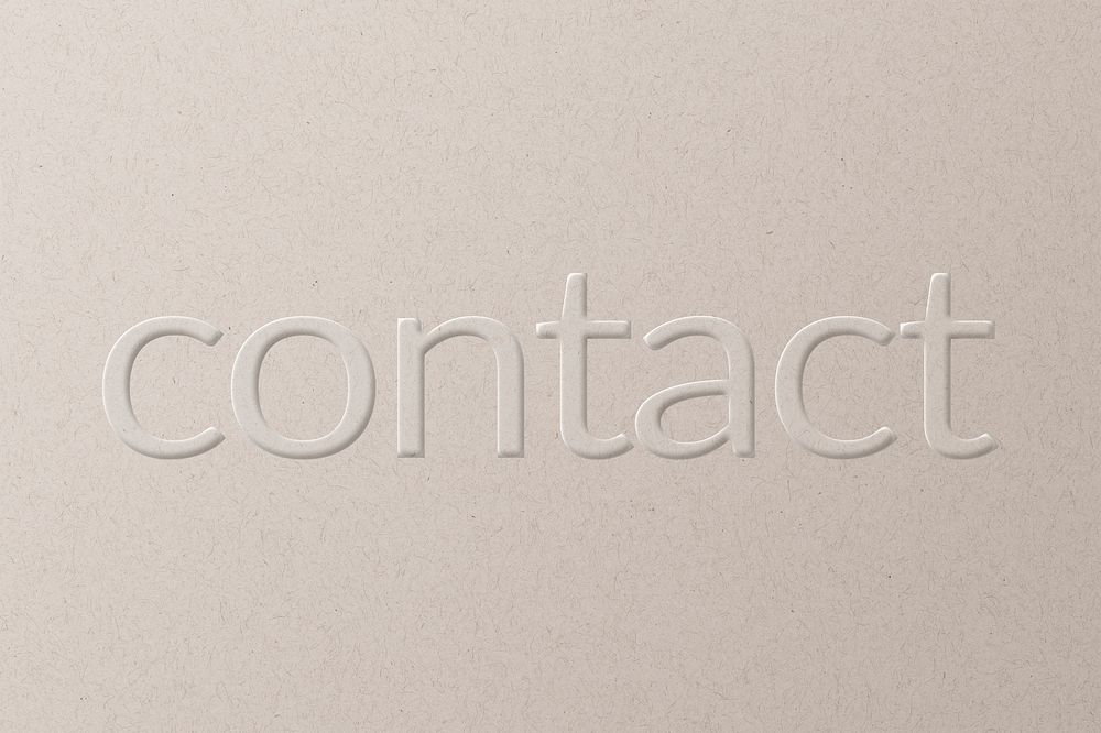 Contact embossed text white paper background