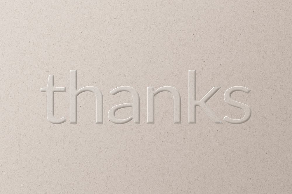 Thanks embossed typography white paper background