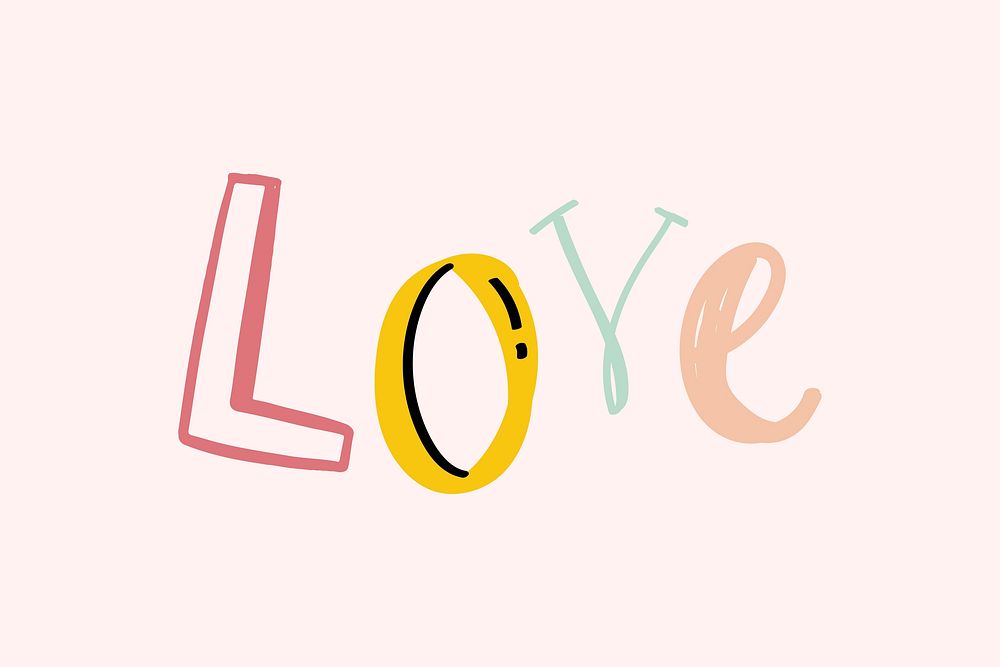 Love doodle typography vector for kids