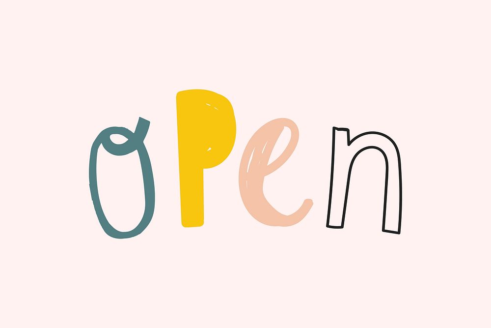 Open word vector doodle hand-lettering typography