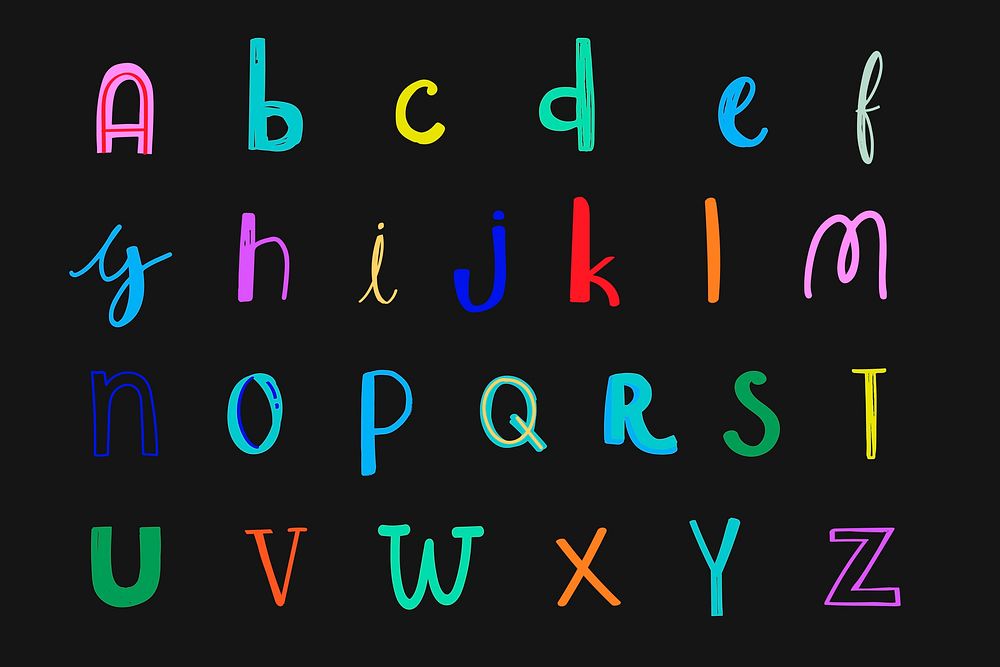 Alphabet vector font doodle style colorful set