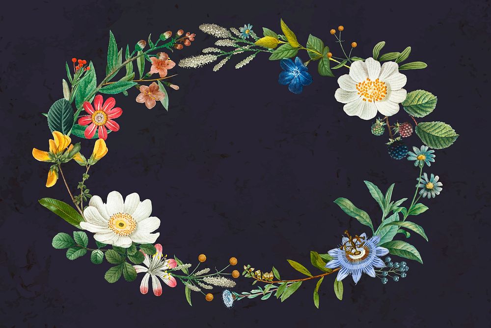 Botanical wreath vector on summer floral pattern