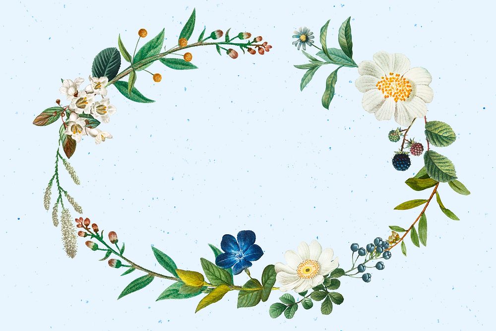 Botanical wreath vector on summer floral pattern