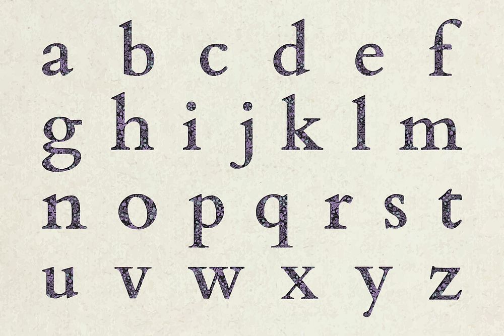 Floral patterned alphabet letter vector set in purple