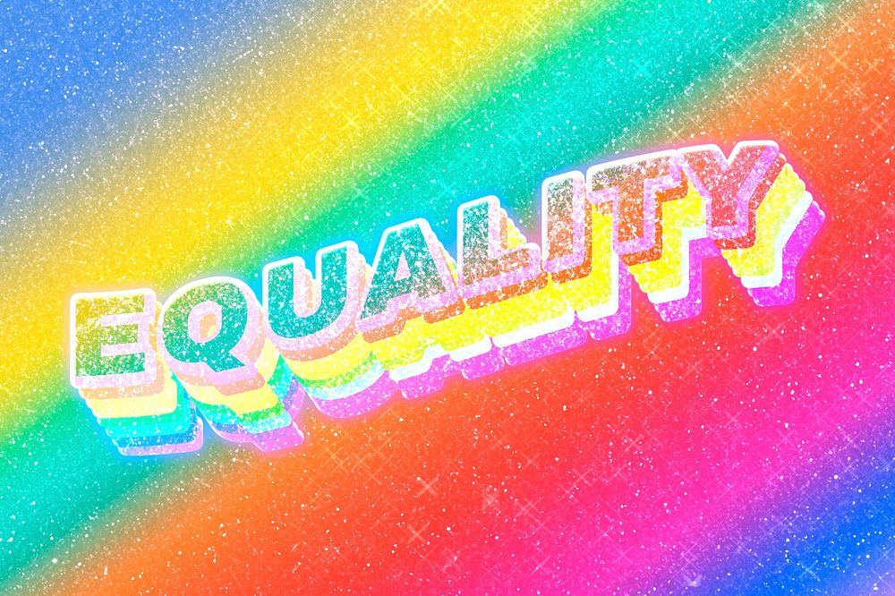 Equality word 3d vintage typography rainbow gradient texture