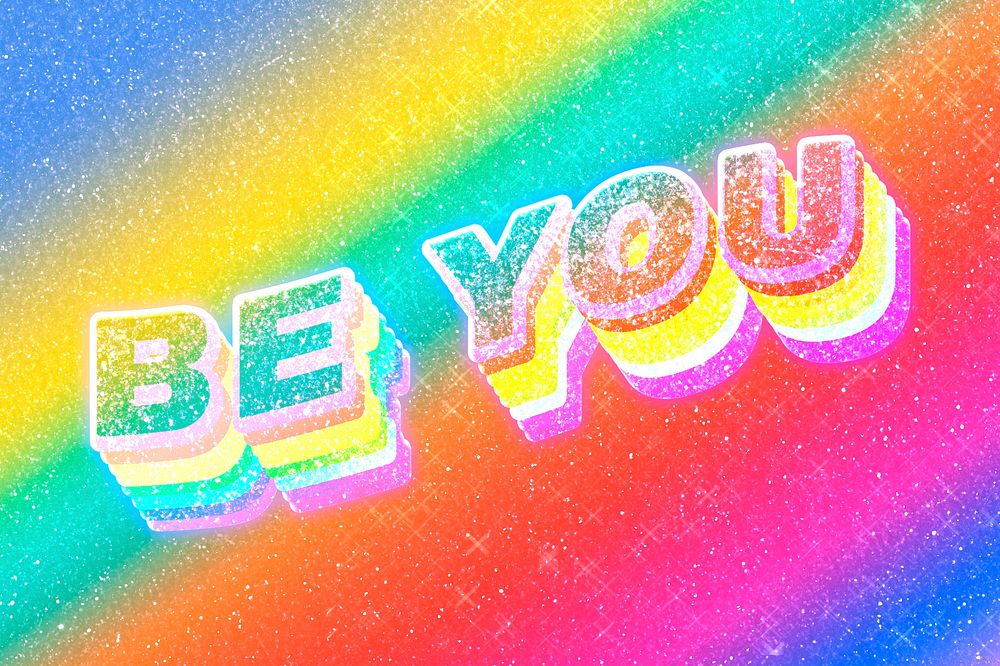 Be you word 3d vintage typography rainbow gradient texture