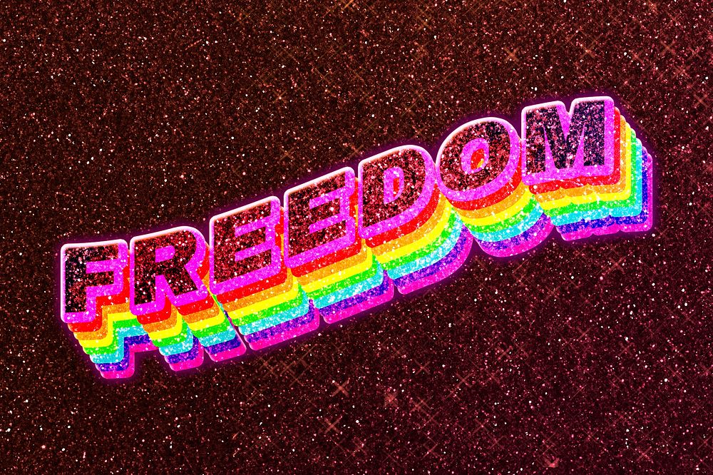 Freedom word 3d effect typeface rainbow lgbt pattern