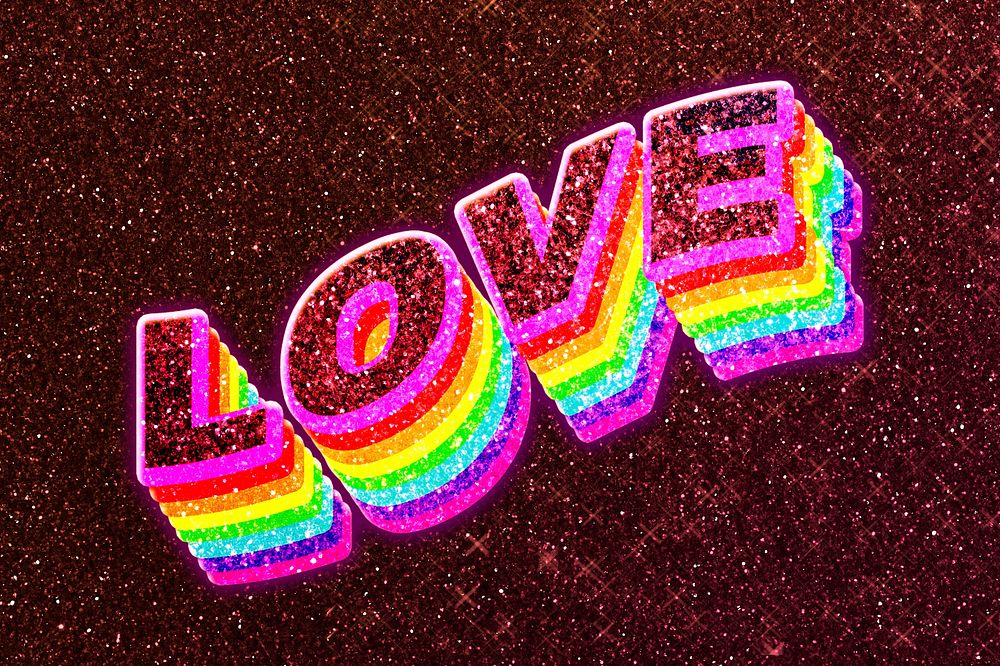 Love word 3d vintage typography wavy rainbow