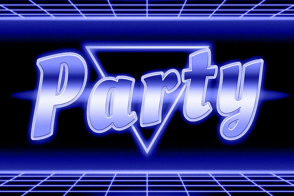 Party futuristic blue text typography