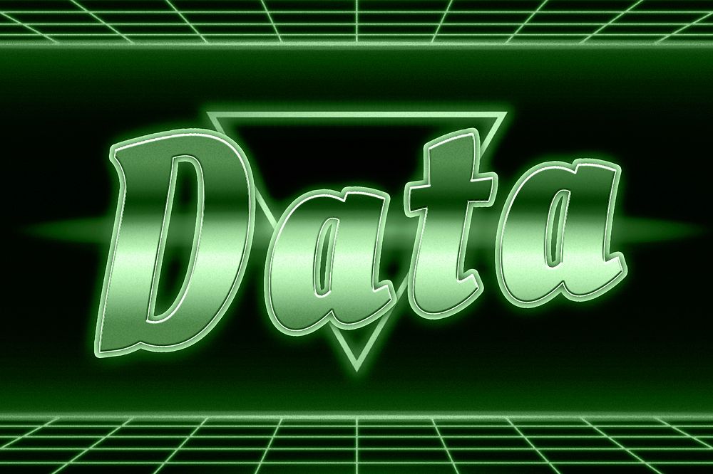 Retro 80s green data word neon grid typography