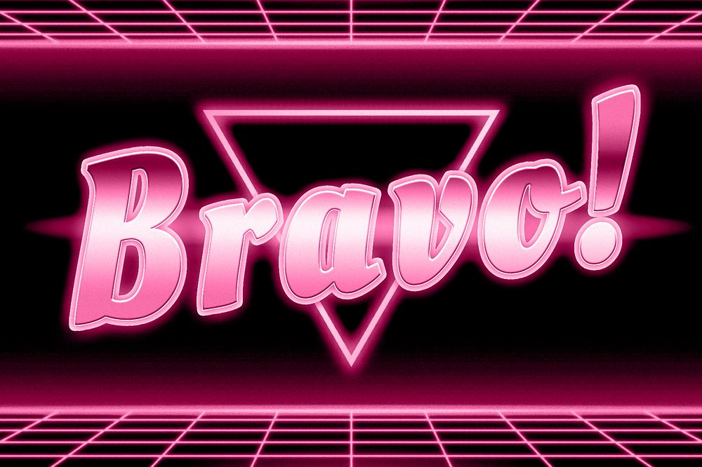 Bravo retro neon font word grid lines