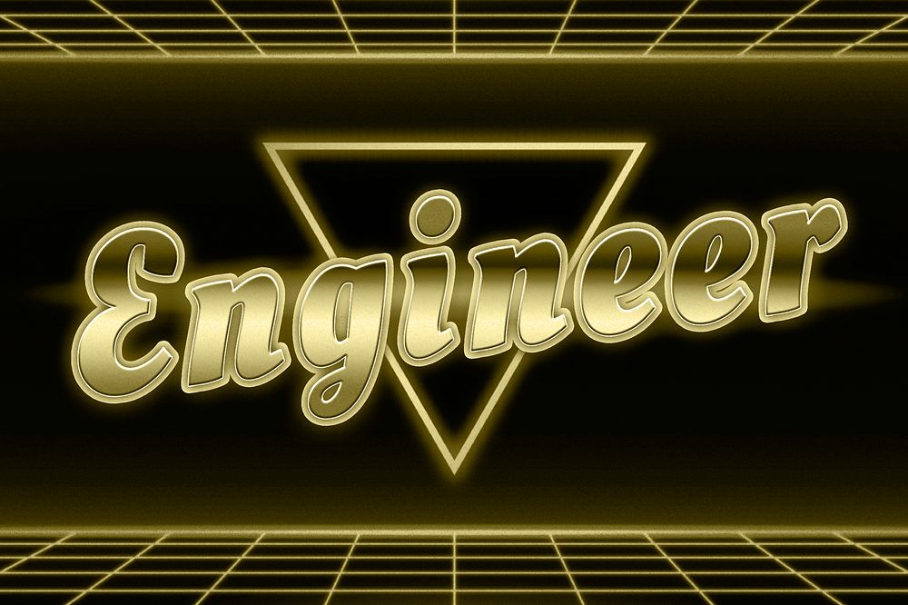 Golden engineer neon grid word typography