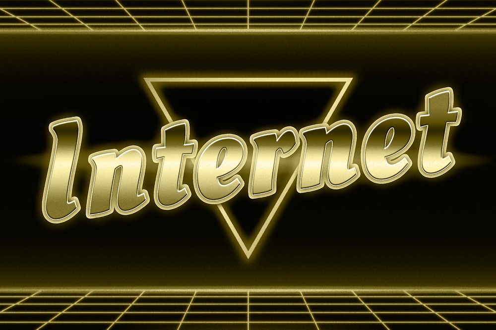 Futuristic neon internet font word grid lines