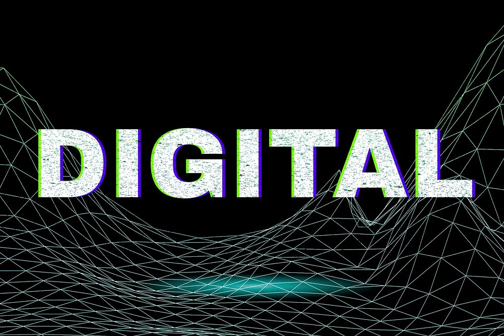 Neon digital wave grid text typography