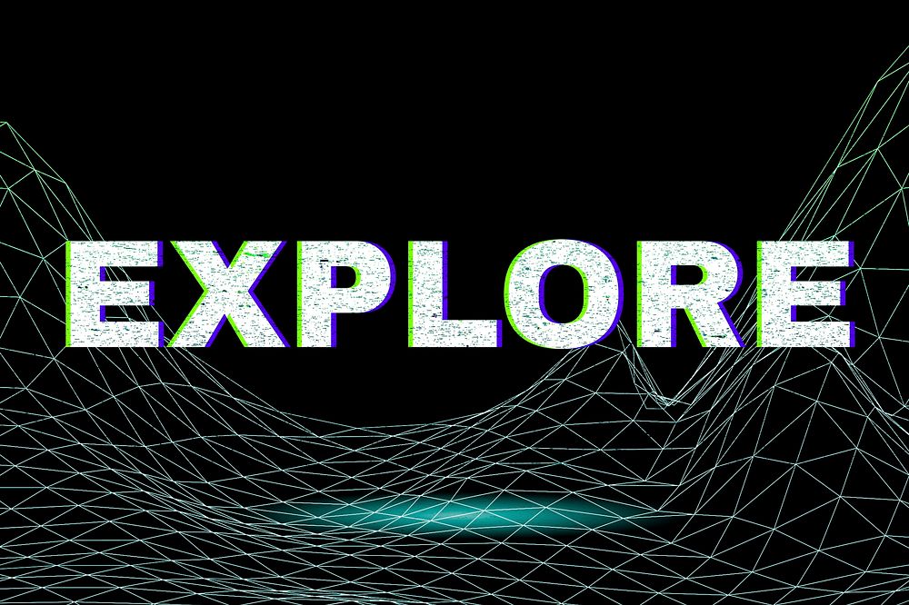 Futuristic neon vaporwave explore text typography