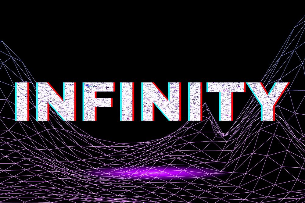 Vaporwave infinity neon grid word typography