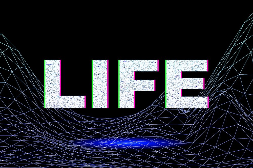Neon life grid style word typography