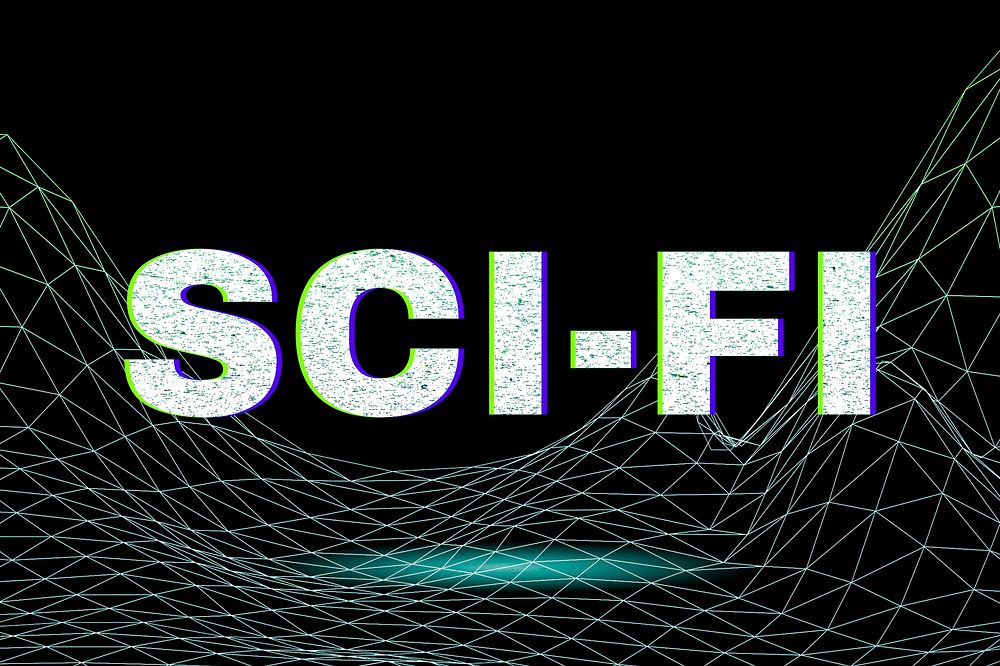 Space sci fi neon grid word typography