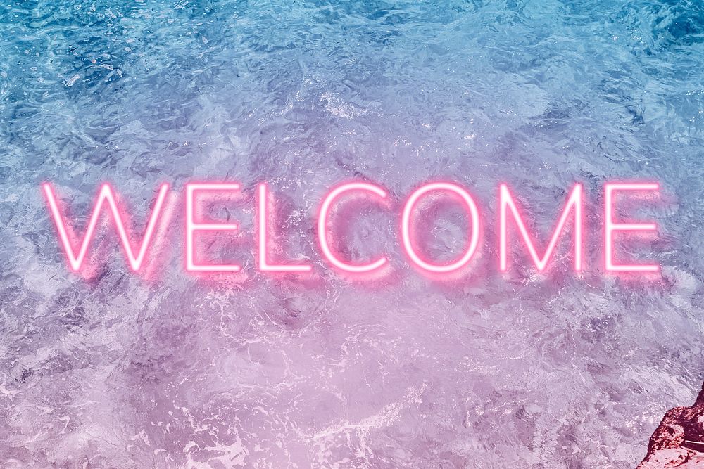 Welcome neon word typography ocean gradient