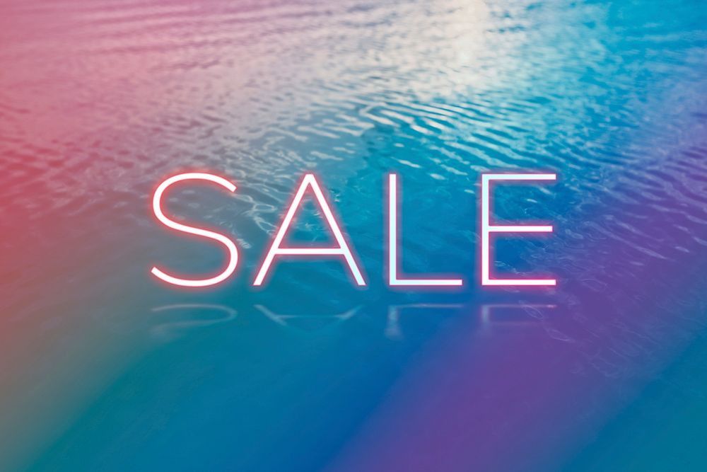 Sale text neon typography still ocean water gradient