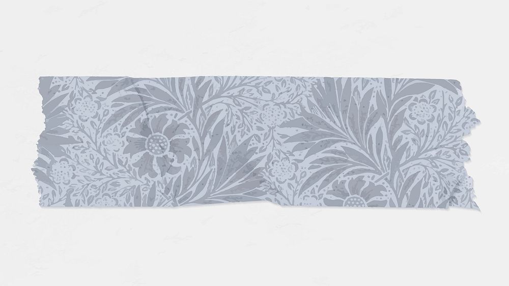 Silvery marigold washi tape diary sticker vector remix from artwork by William Morris